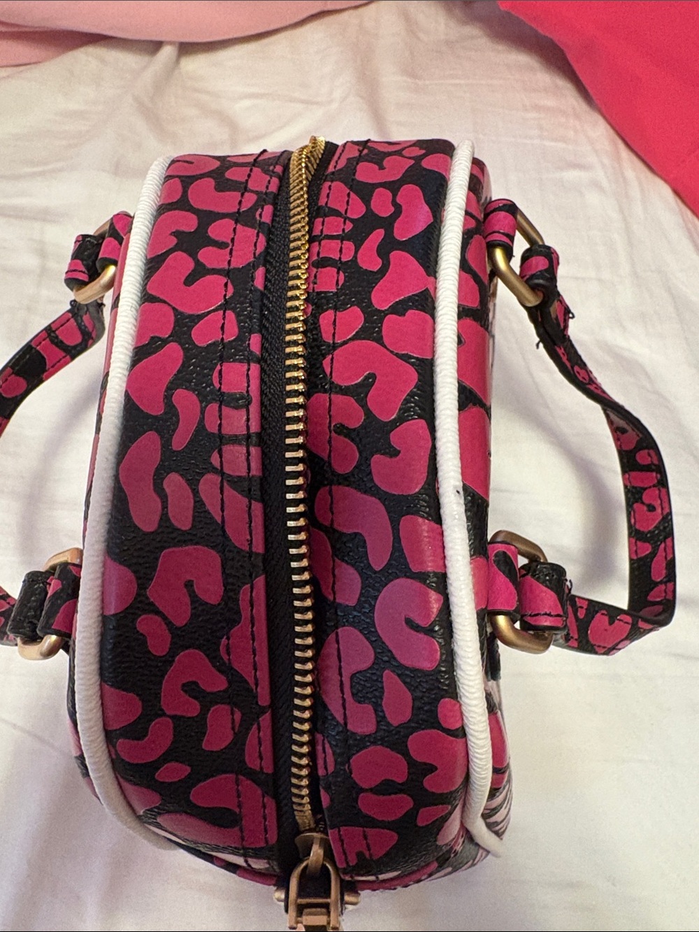 Von Dutch Black and Hot Pink Leopard Bowling Bag - Picture 5 of 12